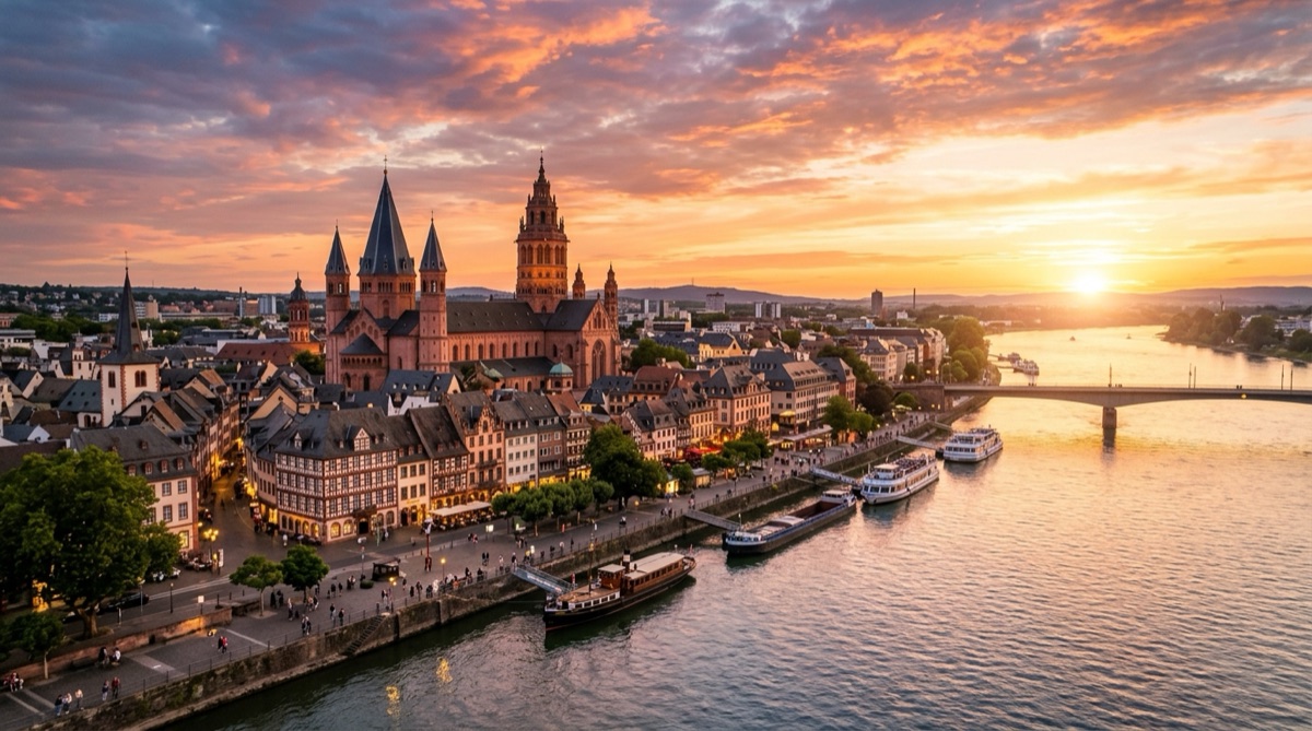 Mainzer Dom bei Sonnenuntergang